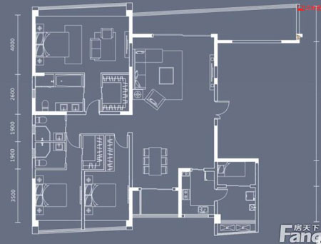 本单元的设计关键词：净、雅、简、时尚？吞侵魅似肺坏南笳，本客厅的墙面没有过多的装璜，客餐厅的酒柜设计更是凸显了主人的品尝格调，而本设计客厅没有主灯，让人感触视野比力坦荡。